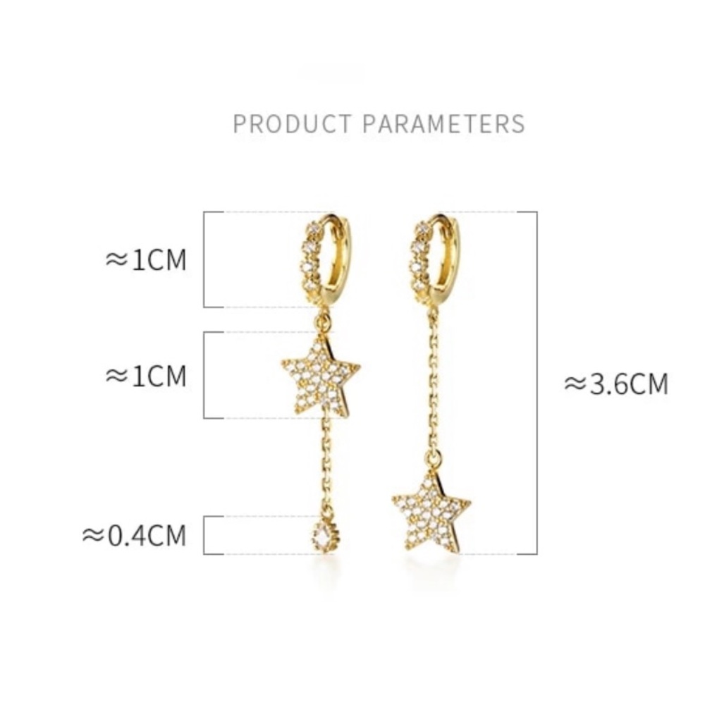 NEW 18K GOLD DIAMOND STAR WATER DROP EARRINGS, NICE EARRINGS, CUTE EARRINGS - Picture 7 of 7